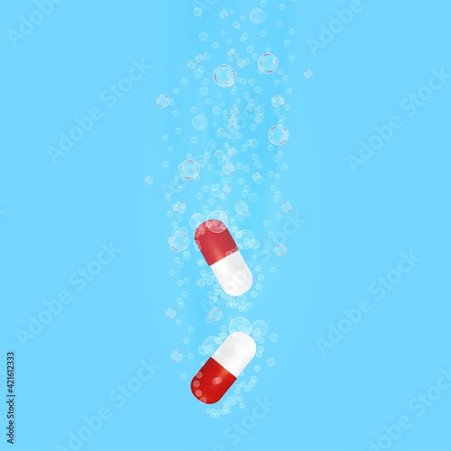 Two pills in water. Illustration on white for creative design