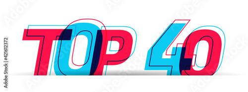 Top 40 sign. Overlapped red-blue letters isolated on a white background. Vector illustration.