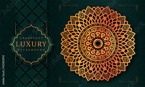 Luxury mandala background with golden arabesque pattern arabic islamic east style.decorative mandala for print, poster, cover, brochure, flyer, banner, Gold mandala template background