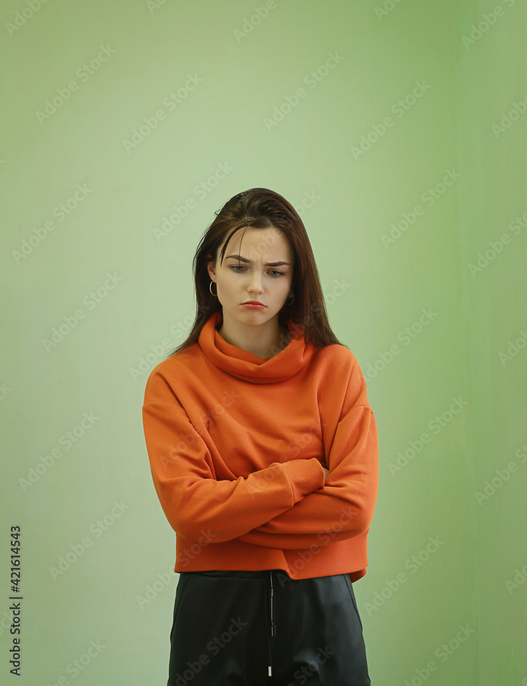 Obraz premium Beautiful young brunette girl with different emotions.
