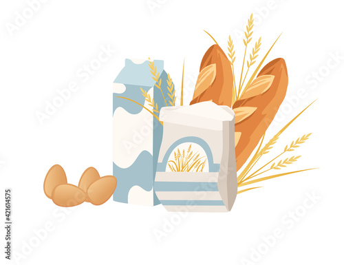Ingredients for making bread products vector illustration on white background