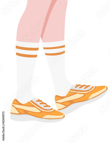 Sneakers dressed on feet shoes colored design sports casual wear vector illustration isolated on white background