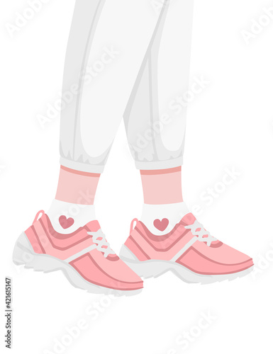 Sneakers dressed on feet shoes colored design sports casual wear vector illustration isolated on white background © Alfmaler