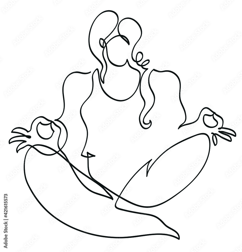 One line drawing of woman meditating.
One continuous line drawing of woman sitting cross-legged meditating. One line drawing of woman meditating.
One continuous line drawing of woman sitting cross-legged meditating.