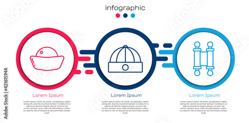Set line Sushi, Chinese hat and Decree, paper, parchment, scroll. Business infographic template. Vector