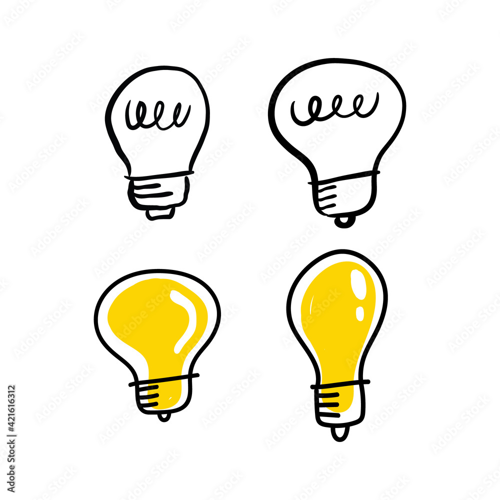 Light bulb doodle collection. Set of hand drawn electric lamp. Symbol of idea, innovation and solution. Light bulb doodle collection. Set of hand drawn electric lamp. Symbol of idea, innovation and solution.
