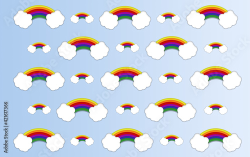 Illustration of colorful pattern illustration of rainbow joining two clouds