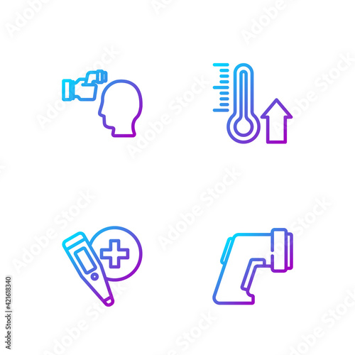 Set line Digital thermometer, , Checking body temperature and Meteorology. Gradient color icons. Vector
