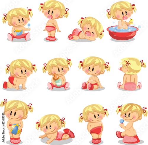 Vector illustration of baby girls