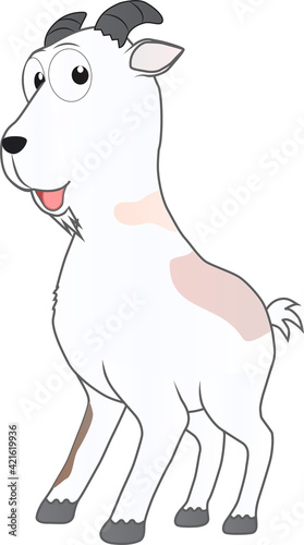A friendly white goat smiles on a sunny day