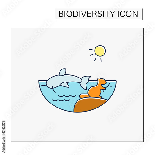 Freshwater color icon. Water except seawater and brackish water. Living place for fish, crawfish, beaver. Riverscape. Biodiversity concept. Isolated vector illustration