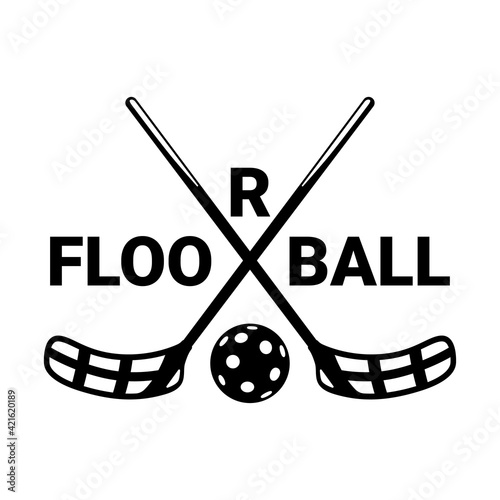 Crossed floorball sticks icon and floorball ball. photo