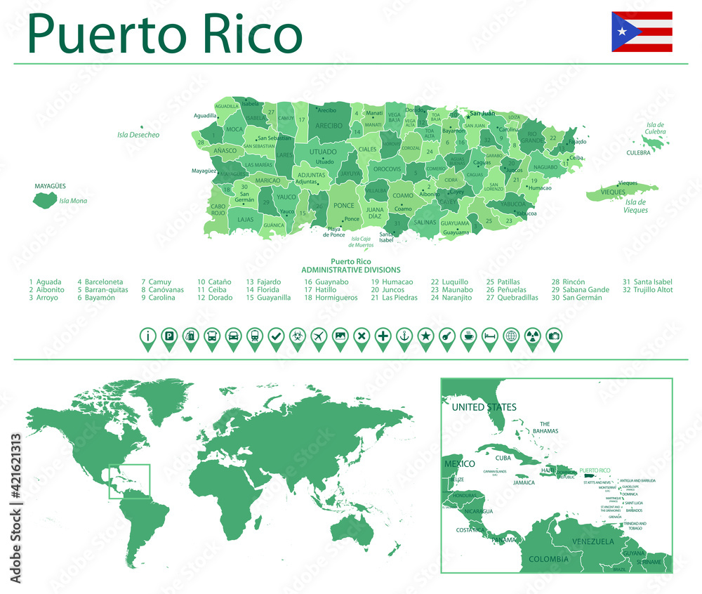 Puerto Rico Detailed Map And Flag Puerto Rico On World Map Stock 1000 F 421621313 Bs6k7SaScNGt3l7XguLuhZt5dkKQlmxn