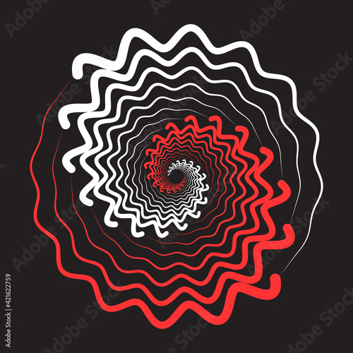 White and Red color wave lines in spiral. Yin and yang style.