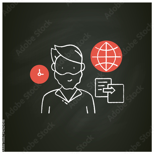 Data duplication chalk icon. Ease duplication data across the Internet. Copied information, plagiarism. Information overload concept. Isolated vector illustration on chalkboard