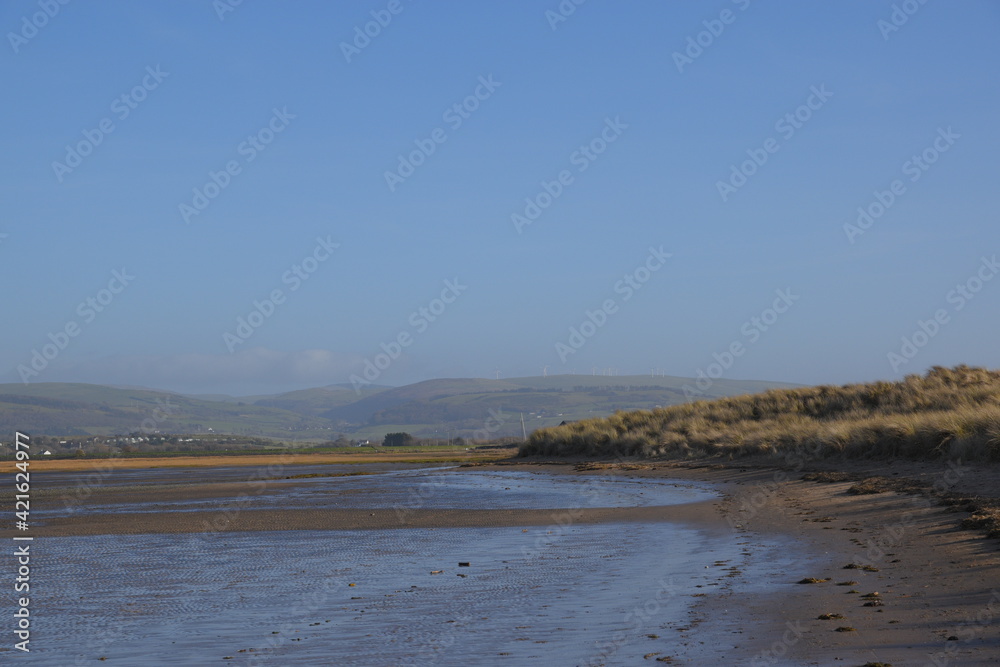 a view of ynyslas beach where the dyfi meets the see and where the cars usually park during the busy summers