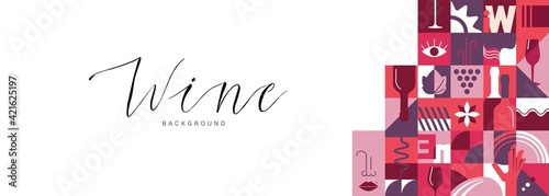 Abstract geometric banner for Wine Tasting event. Seamless  backgrounds for brochures, poster design. Vector illustration