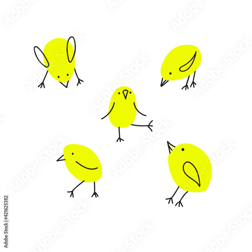 Set of funny chicken from a yellow speck © Viktoriia
