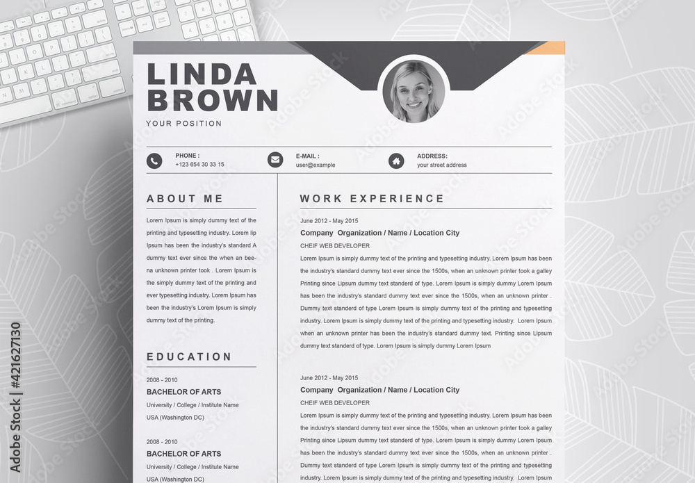 Resume Layout with Grayscale Elements Stock Template Adobe Stock