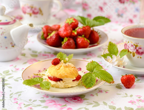 strawberries with cream profiterole cake