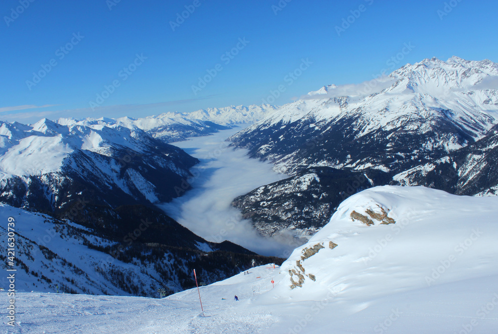 Part of the ski resort La Norma with panoramic views of the Alps.