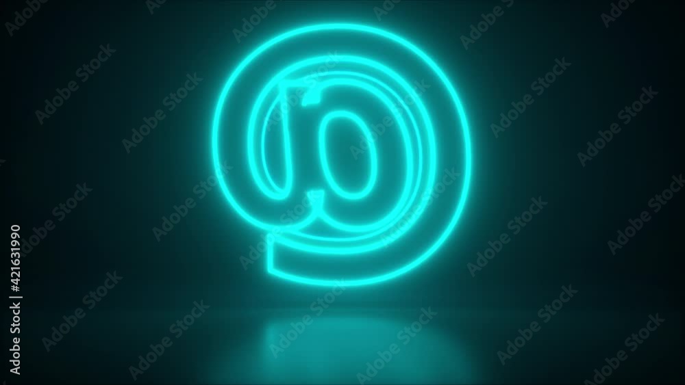 Rotating neon email symbol at on a dark background, computer generated digital symbol. 3d rendering of internet technologies and communication over the network Rotating neon email symbol at on a dark background, computer generated digital symbol. 3d rendering of internet technologies and communication over the network