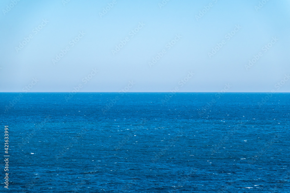 Panoramic blue sea and sky horizon in clear day