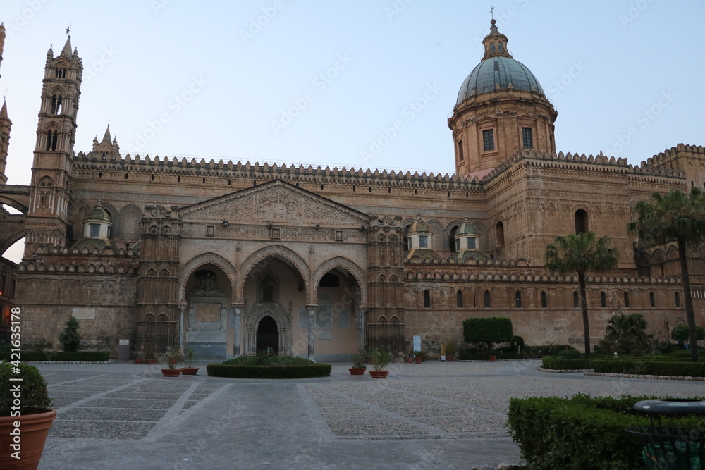 Dusk at Maria Santissima Assunta Cathedral in Palermo, Sicily Italy