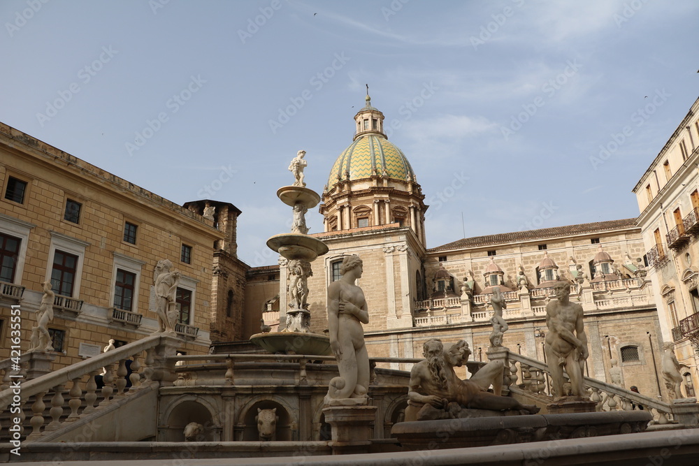 Fontana Pretoria and Chiesa di Santa Caterina d'Alessandria in Palermo, Sicily Italy