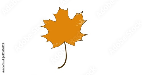 Animation golden yellow maple leaf. Moving autumn leaf on white screen. 2D animation.Luma matte, alpha channel. Stock video 4k photo