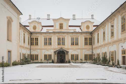 Winter Czech castle Loucen near Nymburk and Prague city.