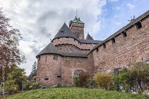 Haut-Koenigsbourg Castle - medieval castle built in XII century, located in Vosges mountains just west of Selestat. Commune of Orschwiller, Bas-Rhin departement of Alsace, France.