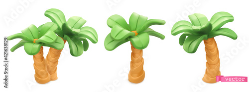 Palm trees cartoon. 3d vector plasticine art objects