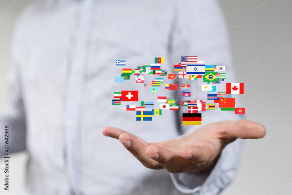 Global communication, international messaging and translation concept