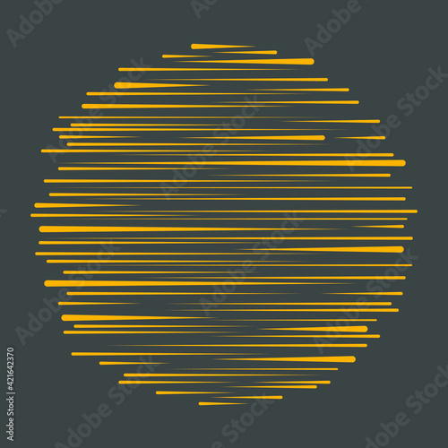 Abstract yellow lines in circle form. Geometric monochrome shape. Trendy design element for web pages, prints, template, presentation and textile pattern