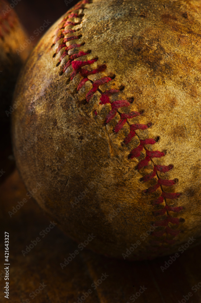 Antique baseball on wooden floor Antique baseball on wooden floor