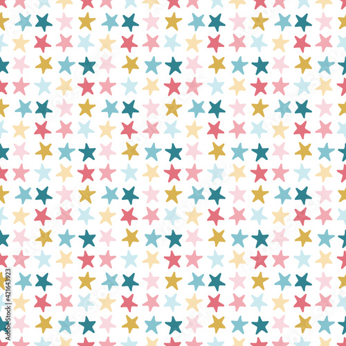 Colorful Striped Stars Seamless Vector Pattern Background
