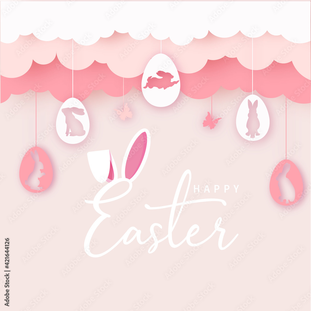 Happy easter colorful paper cut rabbit egg card	
