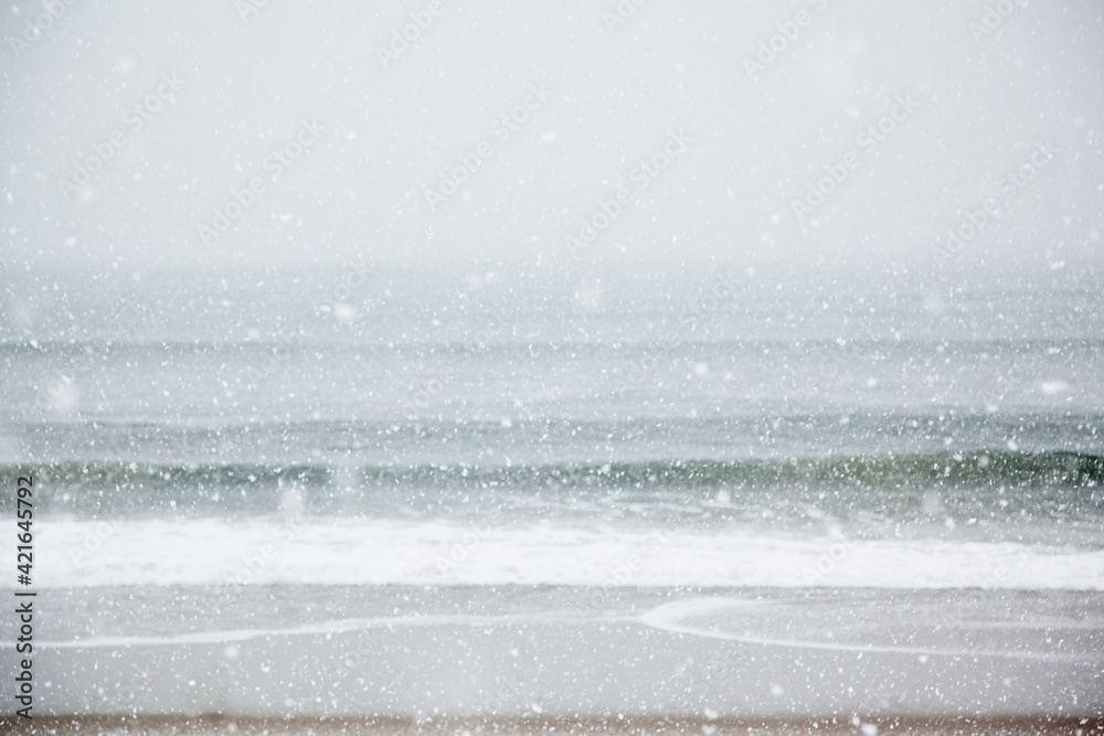 USA, New York State, Rockaway Beach, snow storm on beach USA, New York State, Rockaway Beach, snow storm on beach