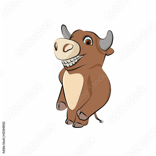 isolated the smiling and fun bull logo. Cartoon bull image illustration
