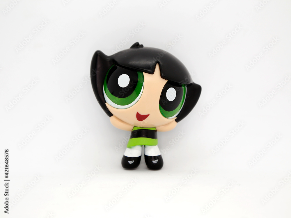 The Powerpuff Girls. Blossom, Bubbles and Buttercup. Cartoon Network series.  Animated series of 3 girls with action and adventure. Isolated black. Stock  Photo | Adobe Stock