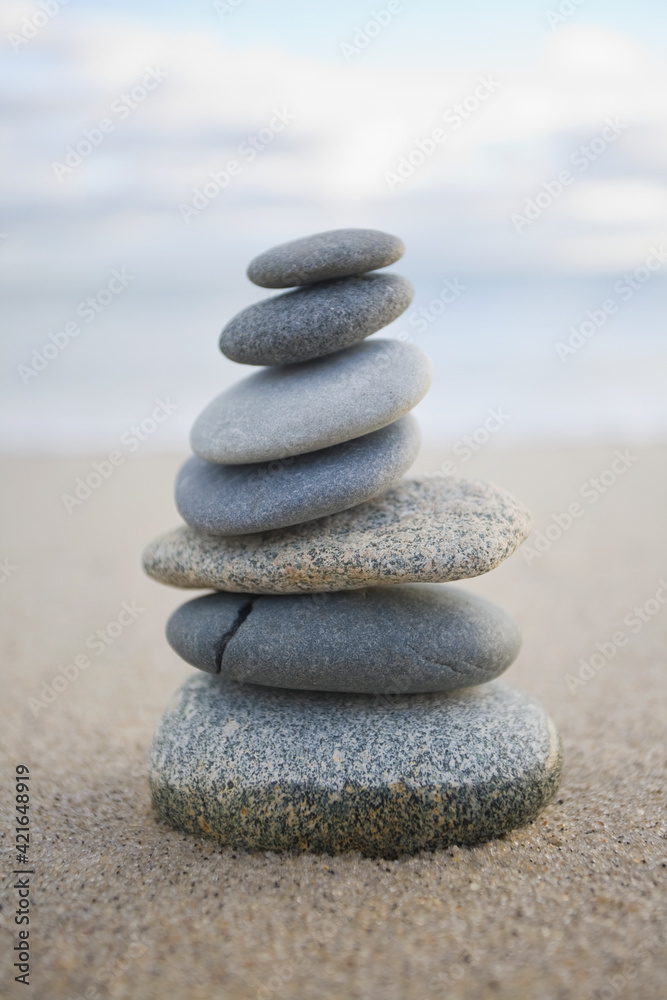 USA, Massachusetts, Beach stones stacked USA, Massachusetts, Beach stones stacked