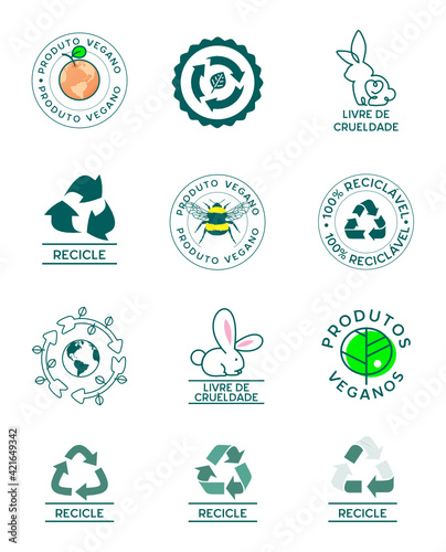 Selo Recicle, Reciclagem, Selo produto vegano, Selo Cruelty free, Selo livre de crueldade, produtos veganos