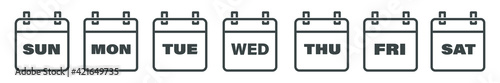 Calendar icons, days of the week line icon set. Sun, Mon, Tue, Wed, Thu, Fri, Sat. Isolated vector illustration.