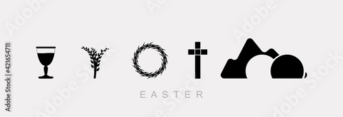 Fotografiet Easter inscription and cross, black logo on a white background.