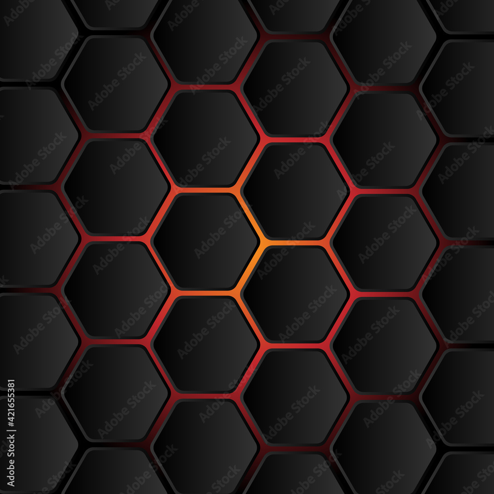 Seamless hexagons red and orange light futuristic shapes black vector Seamless hexagons red and orange light futuristic shapes black vector