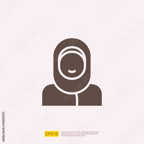 woman avatar with hijab silhouette glyph solid icon for Muslim and Ramadan theme concept. Vector illustration