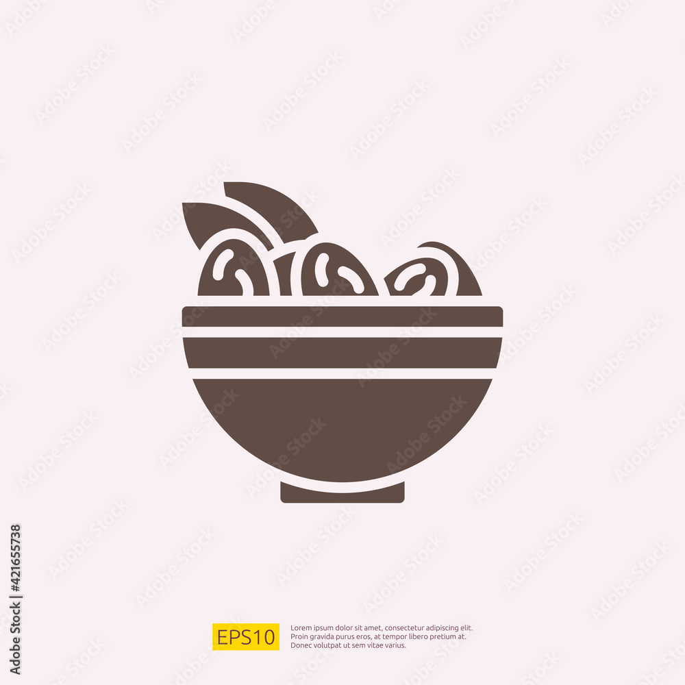 dates meal iftar silhouette glyph solid icon for Muslim and Ramadan theme concept. Vector illustration dates meal iftar silhouette glyph solid icon for Muslim and Ramadan theme concept. Vector illustration