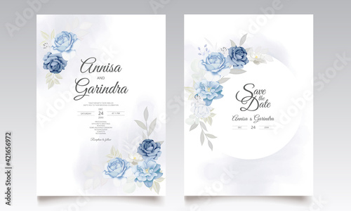  Beautiful floral frame wedding invitation card template Premium Vector
