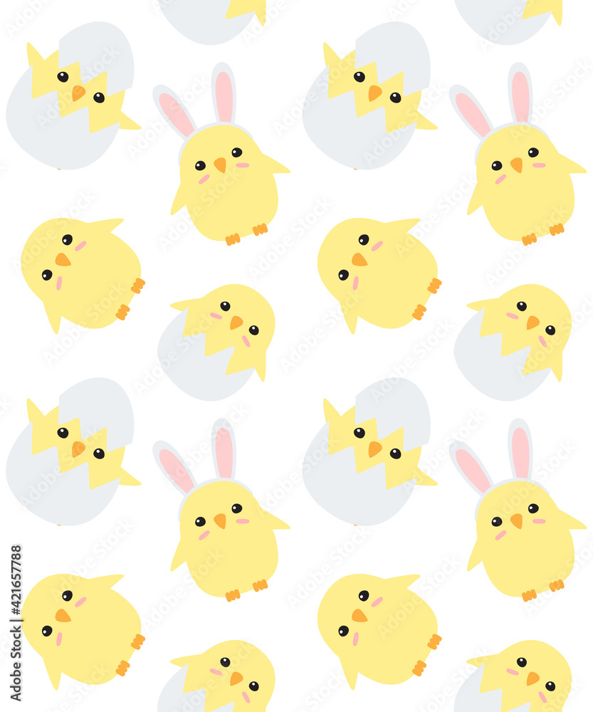 Vector seamless pattern of hand drawn flat doodle easter chicks isolated on white background Vector seamless pattern of hand drawn flat doodle easter chicks isolated on white background